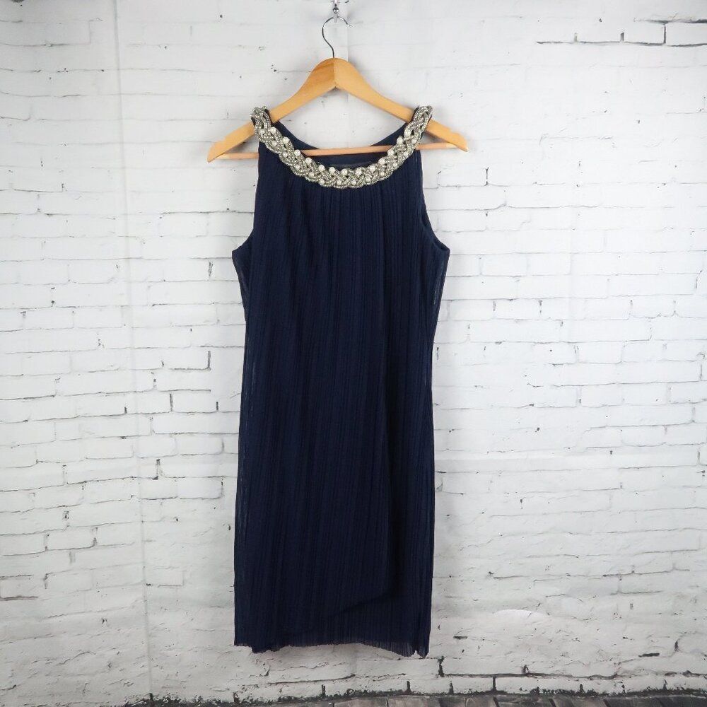 Donna Ricco Navy Blue Beaded Neckline Wedding Dress